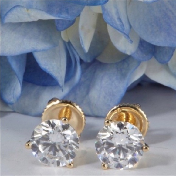 3.0CT Simulated Diamond 14K Gold Martini Studs - Picture 6 of 8